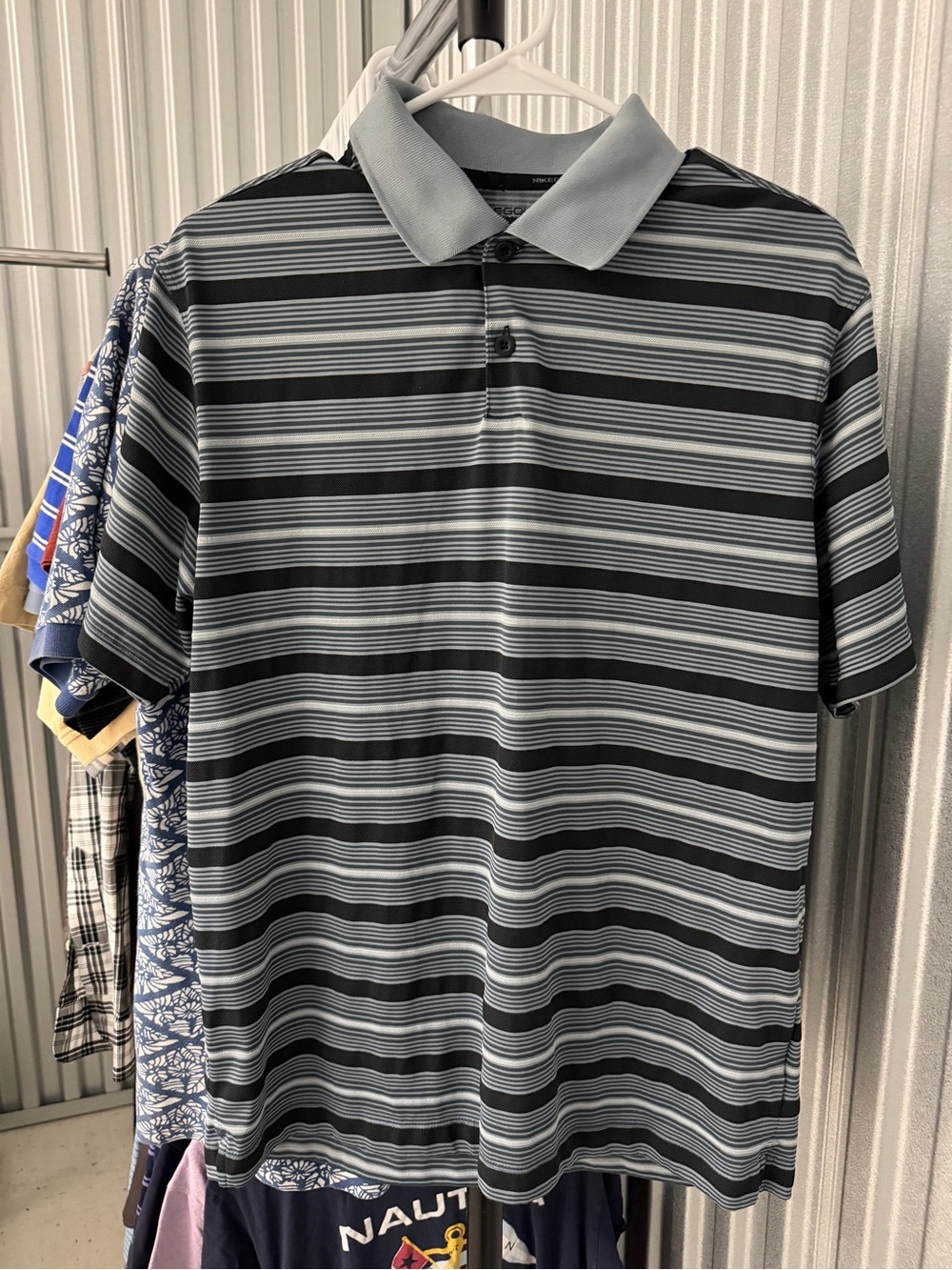 Nike Men’s Striped Polo Shirt - Gray and Black
